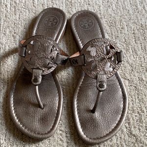 Tory Burch silver flip flops